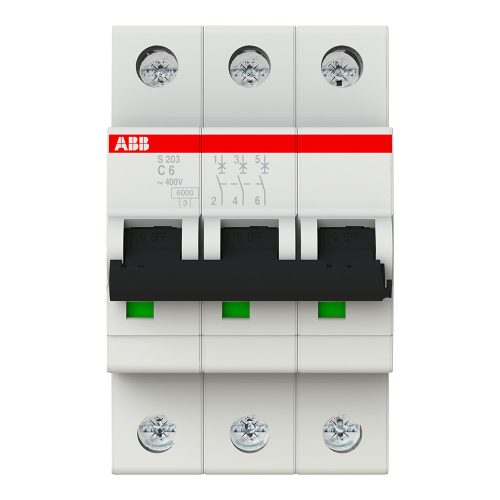 ABB S203-C6 Kismegszakító, Icn=6kA, 3P, C karakterisztika, 230/440V AC,  In=6A
