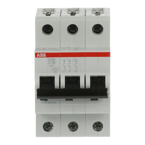 ABB S203-C10 Kismegszakító, Icn=6kA, 3P, C karakterisztika, 230/440V AC,  In=10A
