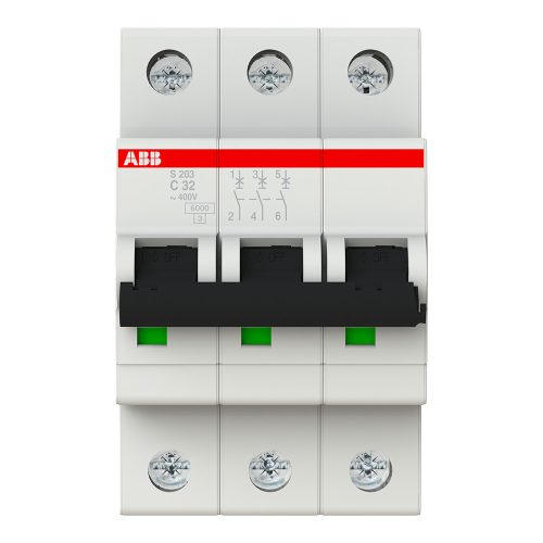 ABB S203-C32 Kismegszakító, Icn=6kA, 3P, C karakterisztika, 230/440V AC,  In=32A