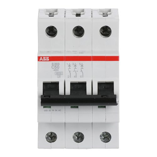 ABB S203-C50 Kismegszakító, Icn=6kA, 3P, C karakterisztika, 230/440V AC,  In=50A