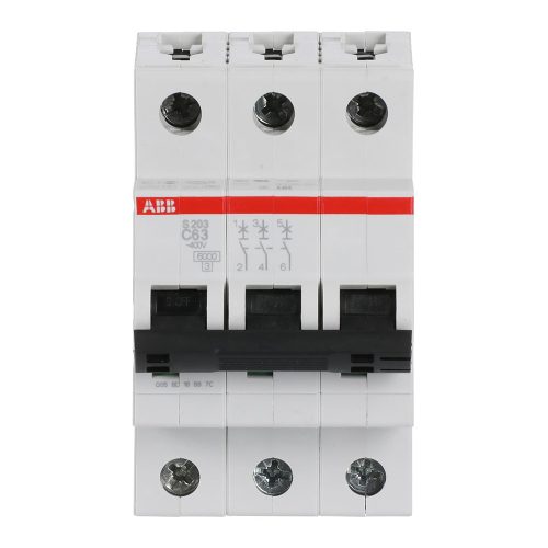 ABB S203-C63 Kismegszakító, Icn=6kA, 3P, C karakterisztika, 230/440V AC,  In=63A