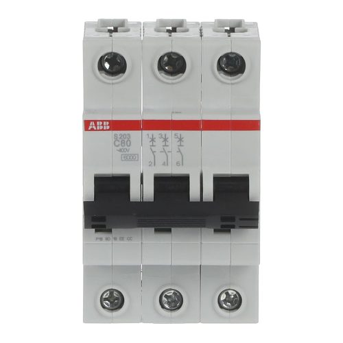 ABB S203-C80 kismegszakító, Icn = 6kA, 3P, C karakterisztika, 230/440V AC, In=80A