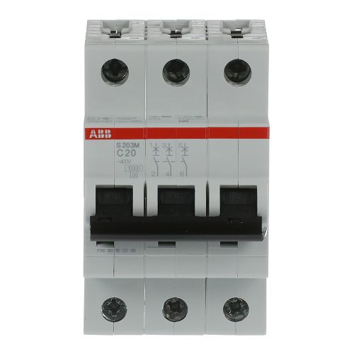 ABB S203M-C20 kismegszakító, Icn=10kA, 3P, C karakterisztika, 230/440V AC,  In=20A