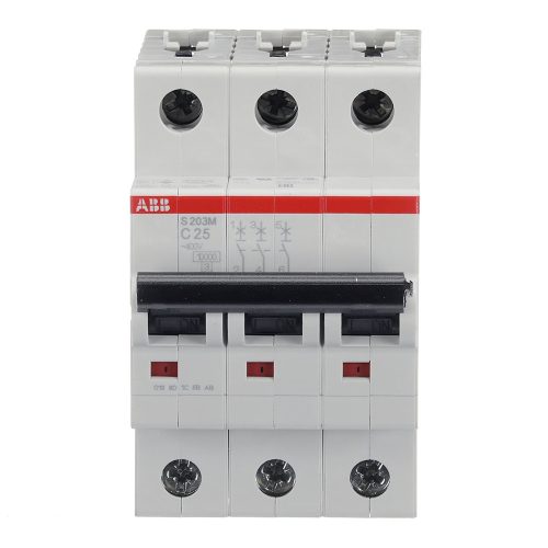 ABB S203M-C25 kismegszakító, Icn=10kA, 3P, C karakterisztika, 230/440V AC,  In=25A