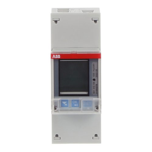 ABB B21 312-100 fogyasztásmérő; kWh; 1%-os (meddő: 2%); egyfázisú; 1x230V AC; 2 bemenet - 2 kimenet; 4 tarifás; RS-485; direkt mérés (65 A); hatásos és meddő import/export