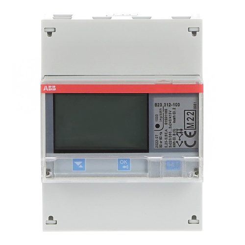 ABB B23 312-100 fogyasztásmérő; kWh; 1%-os (meddő: 2%); 3fázisú; 3x230/400V AC; 2 bemenet - 2 kimenet; 4 tarifás; RS-485; direkt mérés (65 A); hatásos és meddő import/export